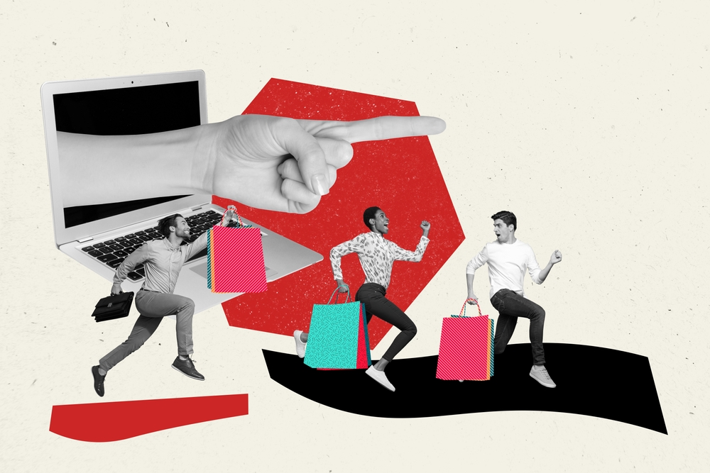 creative edit of young men holding shopping bags