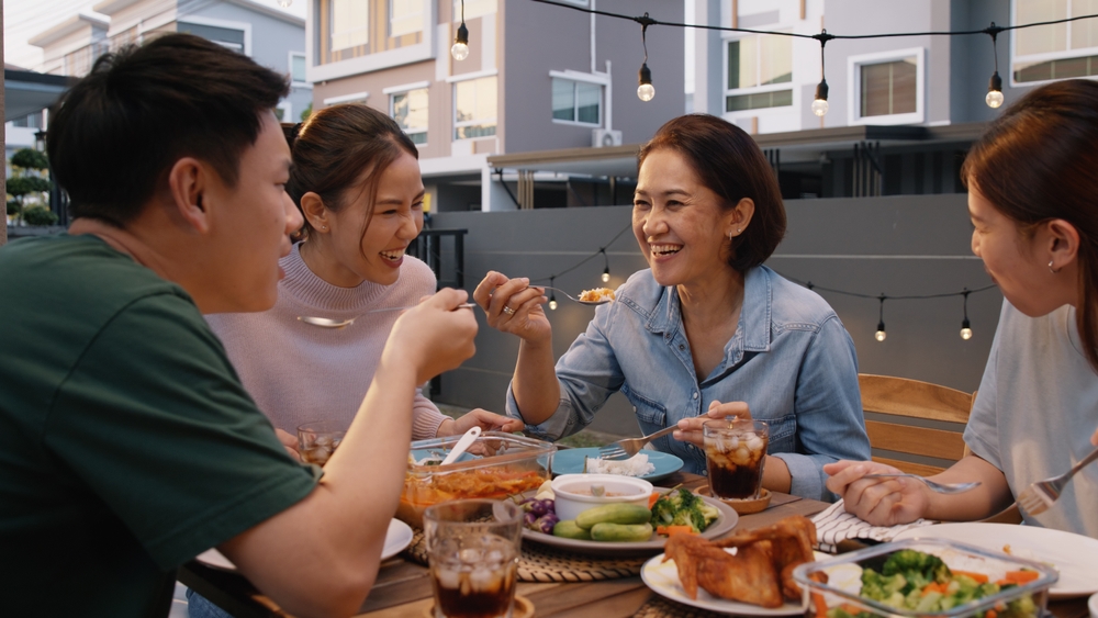 a family eating